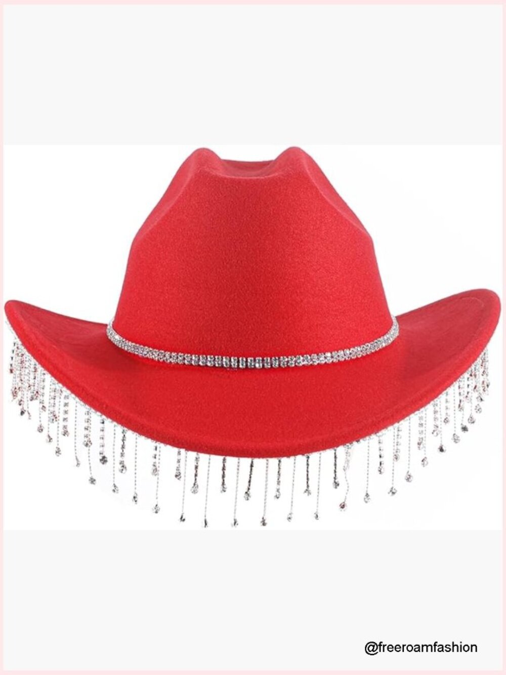 Bling Cowgirl Hat with Rhinestone Fringe, Wide Brim Western Hat, Adjustable